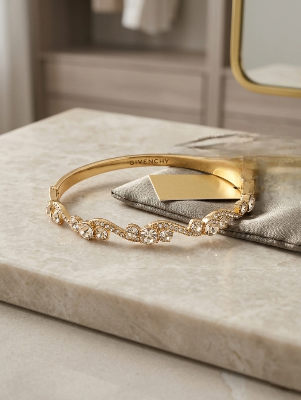Givenchy Gold Crystal Wave Bangle